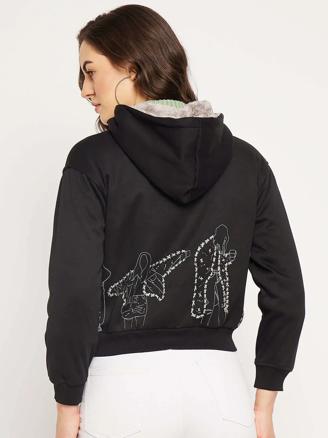Camla Barcelona Women'S Graphic Print Black Hooded Sweatshirt