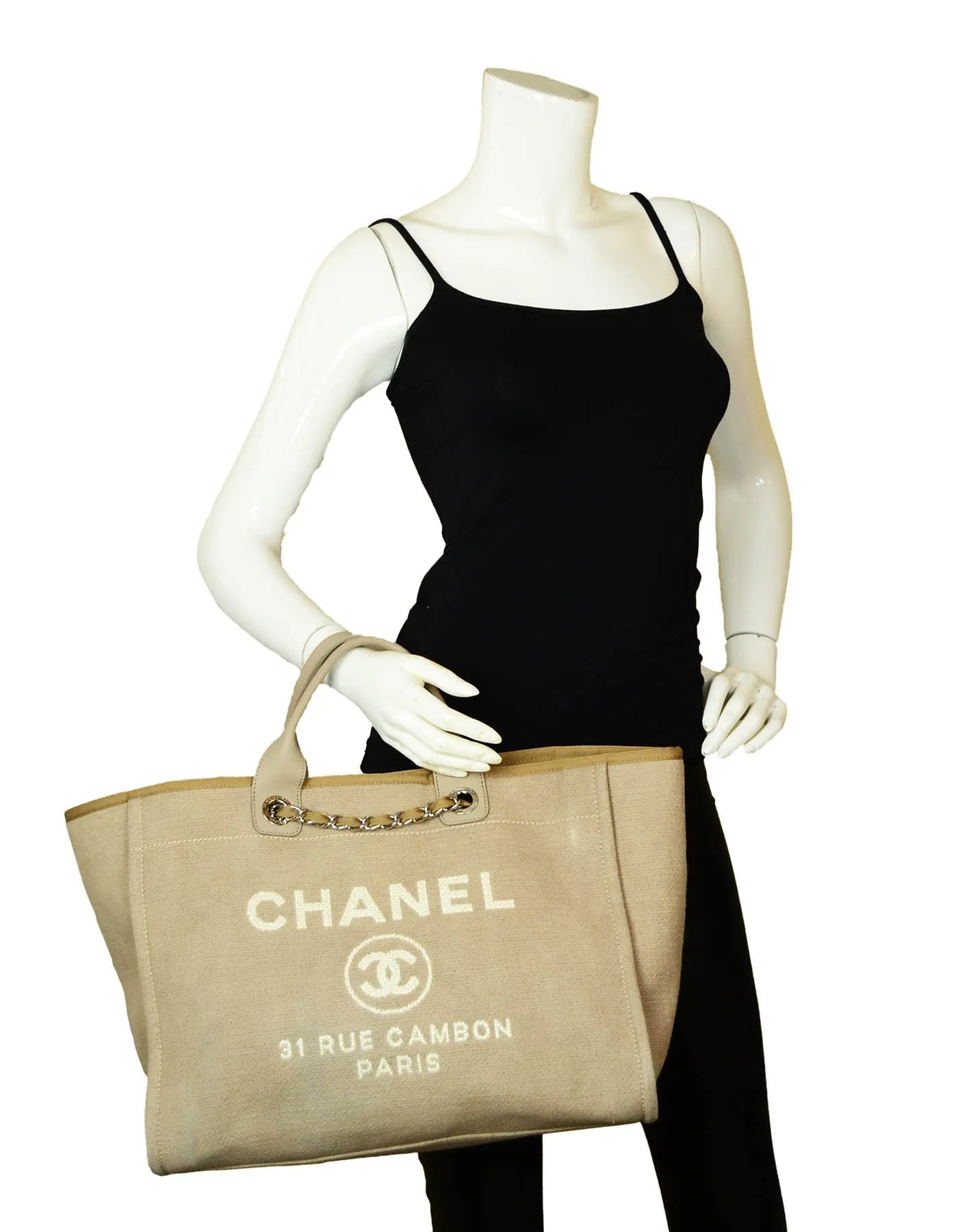 Chanel Ecru Beige Canvas Medium Deauville Tote Bag
