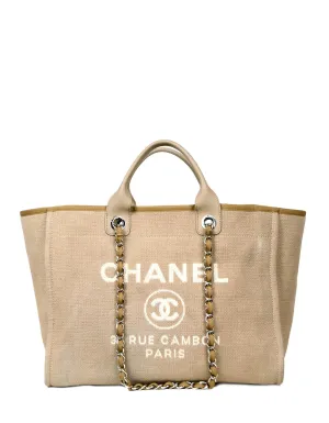 Chanel Ecru Beige Canvas Medium Deauville Tote Bag