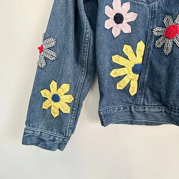 Christopher &amp; Banks Floral Denim Button Up Jacket Blue Size M