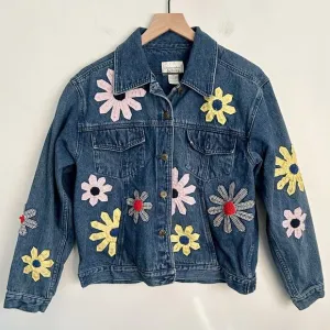 Christopher &amp; Banks Floral Denim Button Up Jacket Blue Size M