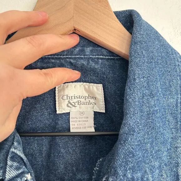 Christopher &amp; Banks Floral Denim Button Up Jacket Blue Size M