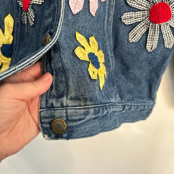 Christopher &amp; Banks Floral Denim Button Up Jacket Blue Size M