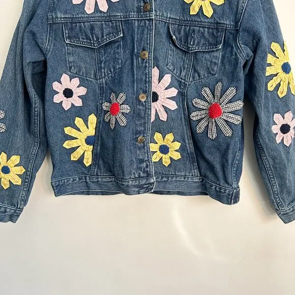Christopher &amp; Banks Floral Denim Button Up Jacket Blue Size M