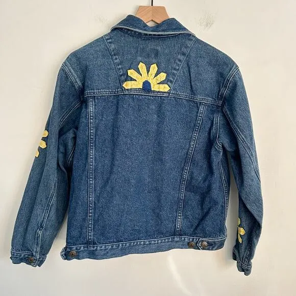 Christopher &amp; Banks Floral Denim Button Up Jacket Blue Size M