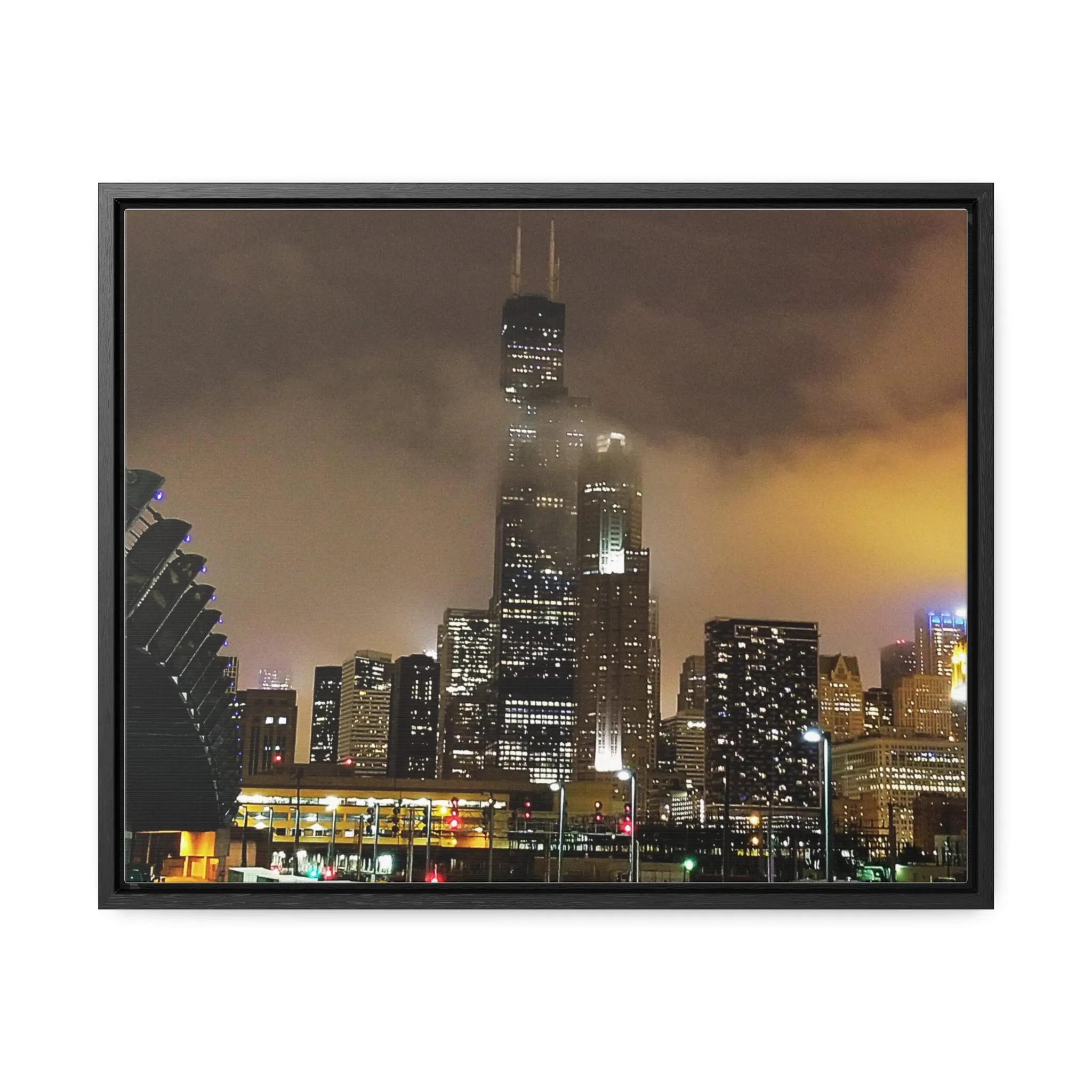 Cloudy Dusk Chicago Skyline on Canvas
