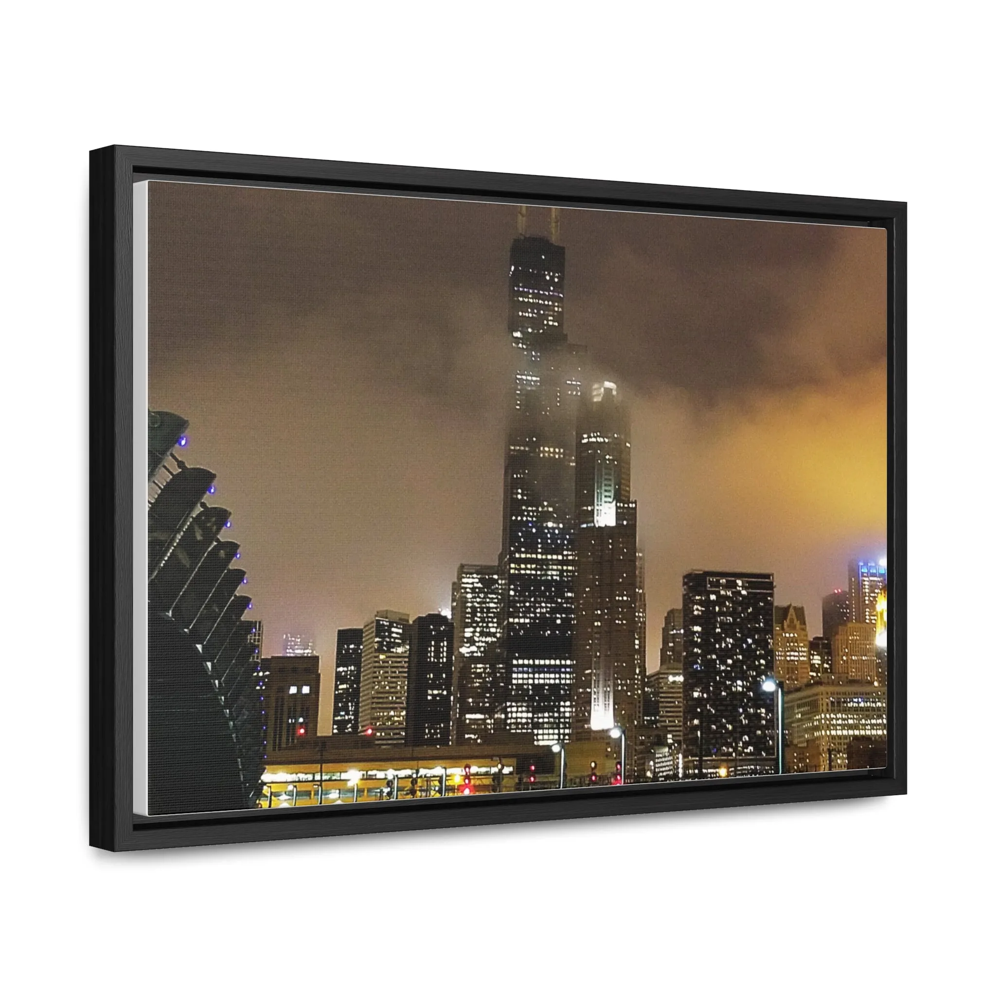 Cloudy Dusk Chicago Skyline on Canvas