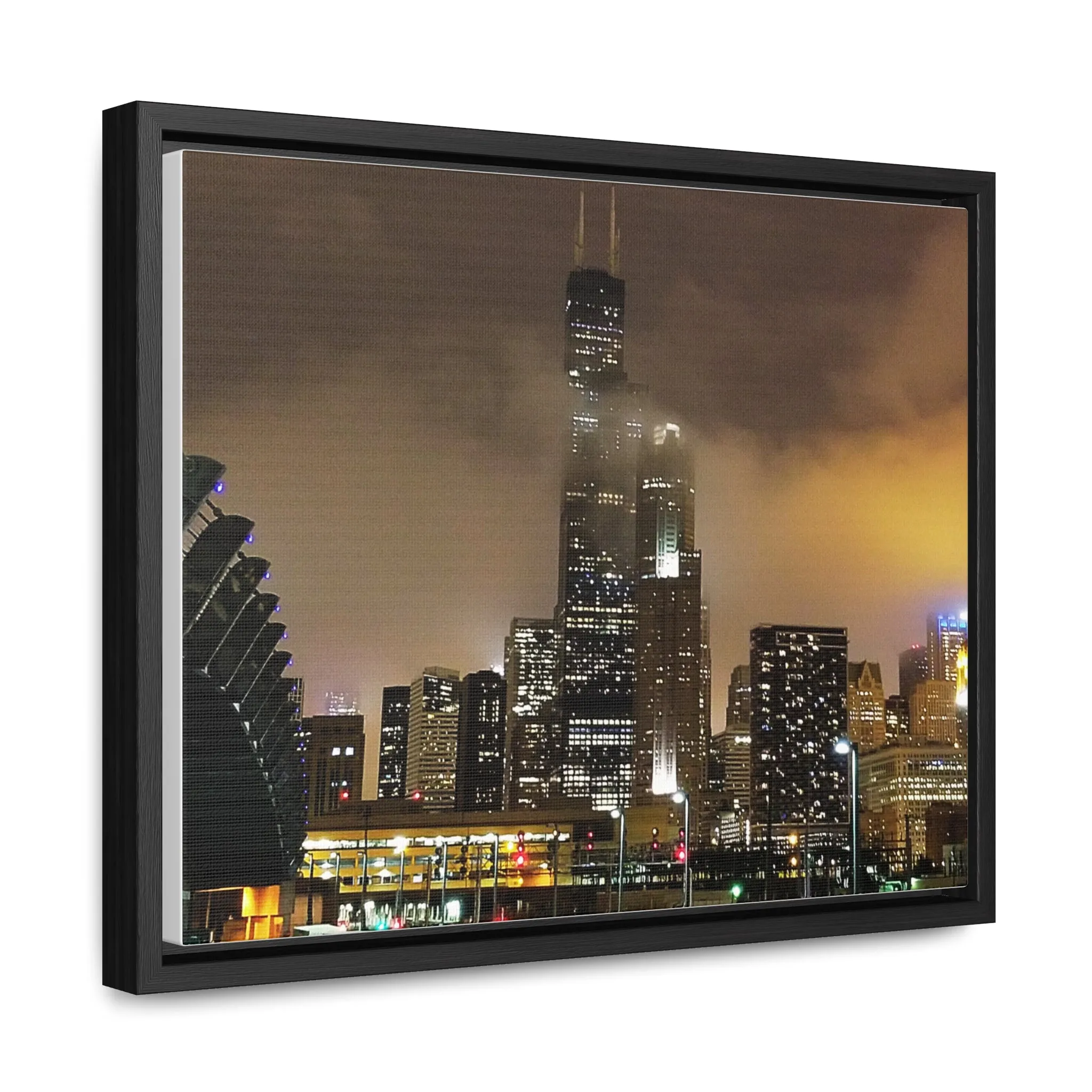 Cloudy Dusk Chicago Skyline on Canvas