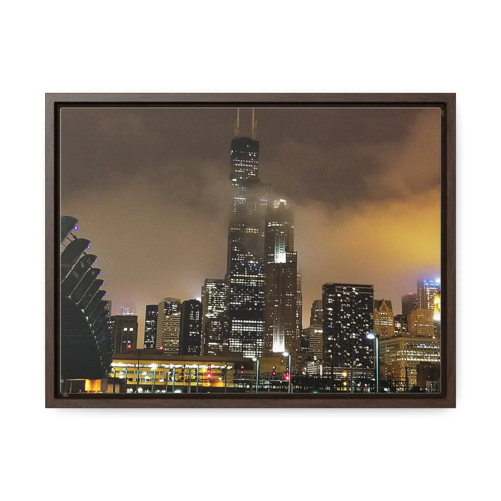 Cloudy Dusk Chicago Skyline on Canvas