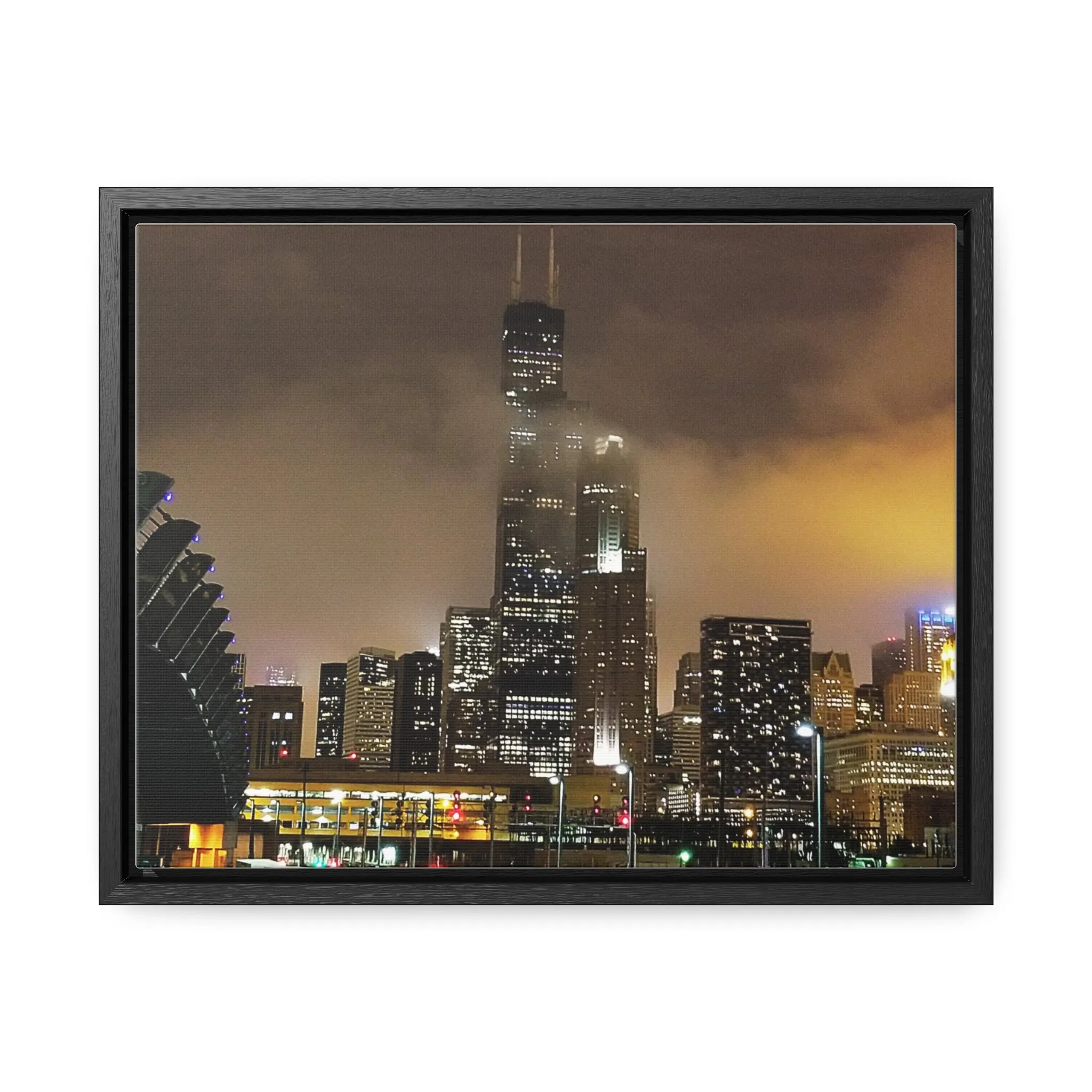 Cloudy Dusk Chicago Skyline on Canvas