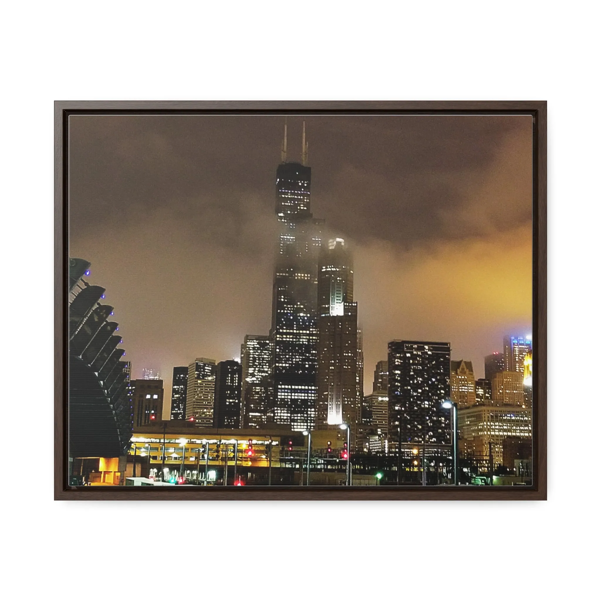 Cloudy Dusk Chicago Skyline on Canvas