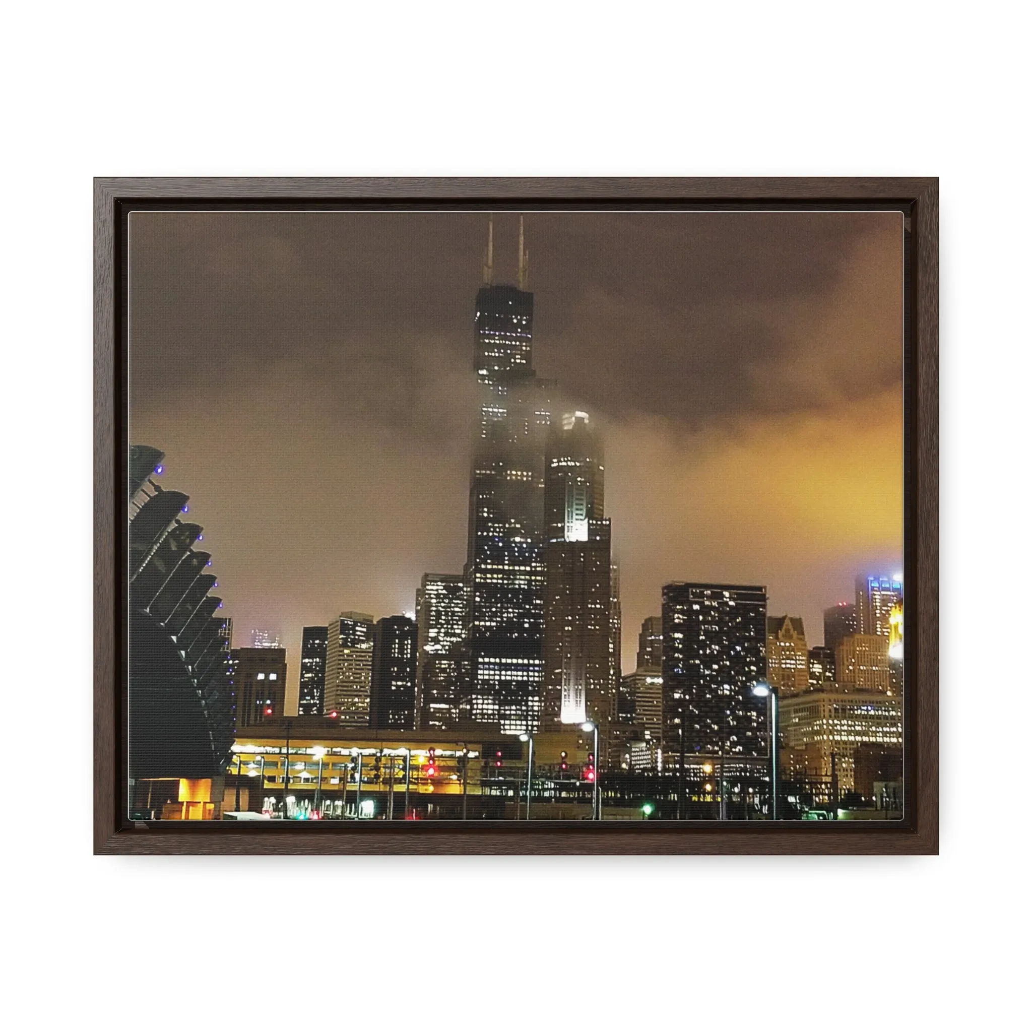 Cloudy Dusk Chicago Skyline on Canvas