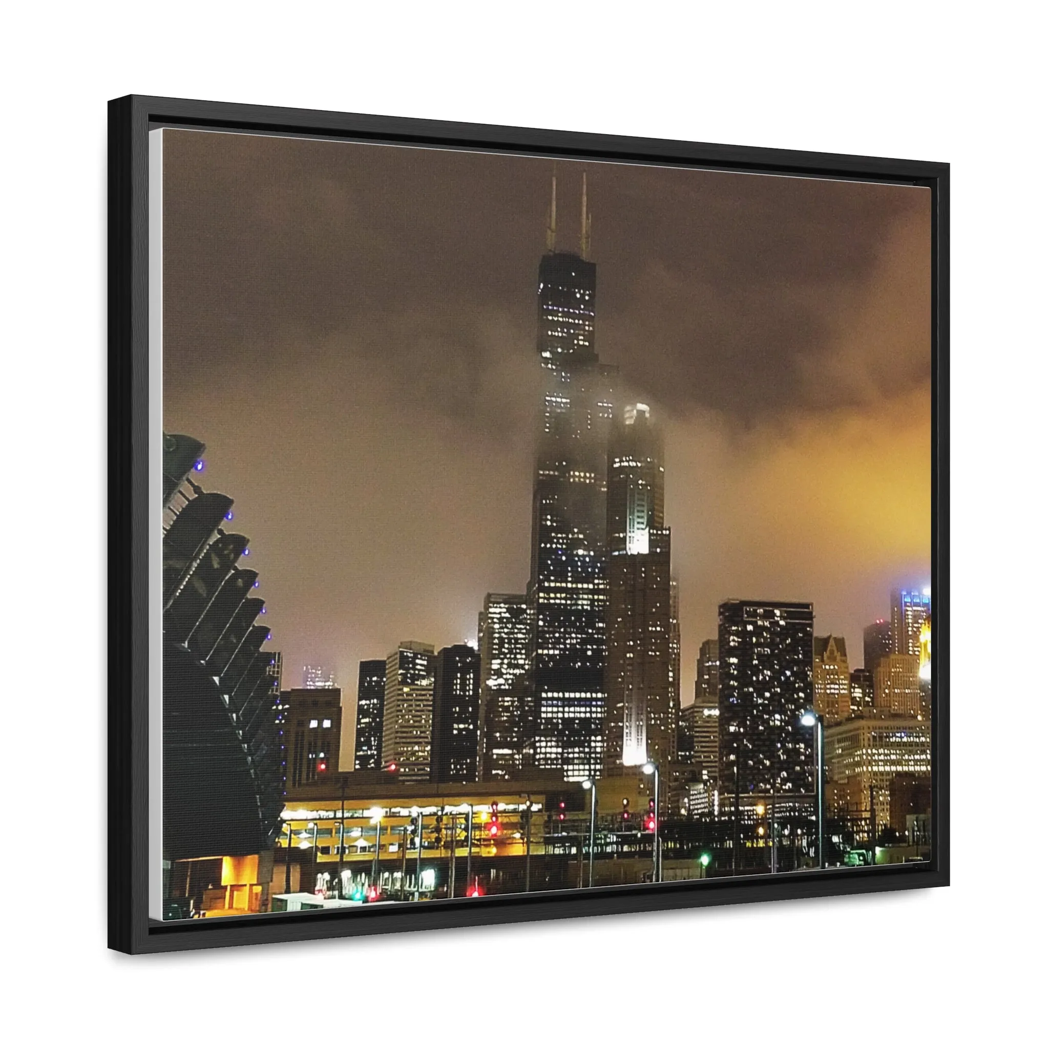 Cloudy Dusk Chicago Skyline on Canvas