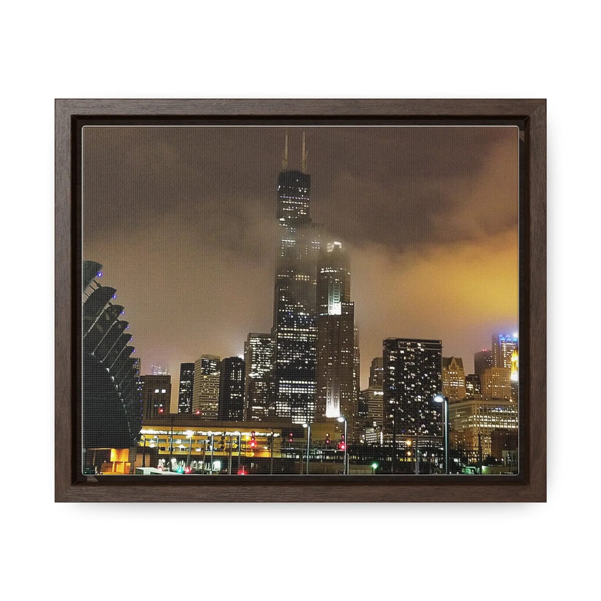 Cloudy Dusk Chicago Skyline on Canvas