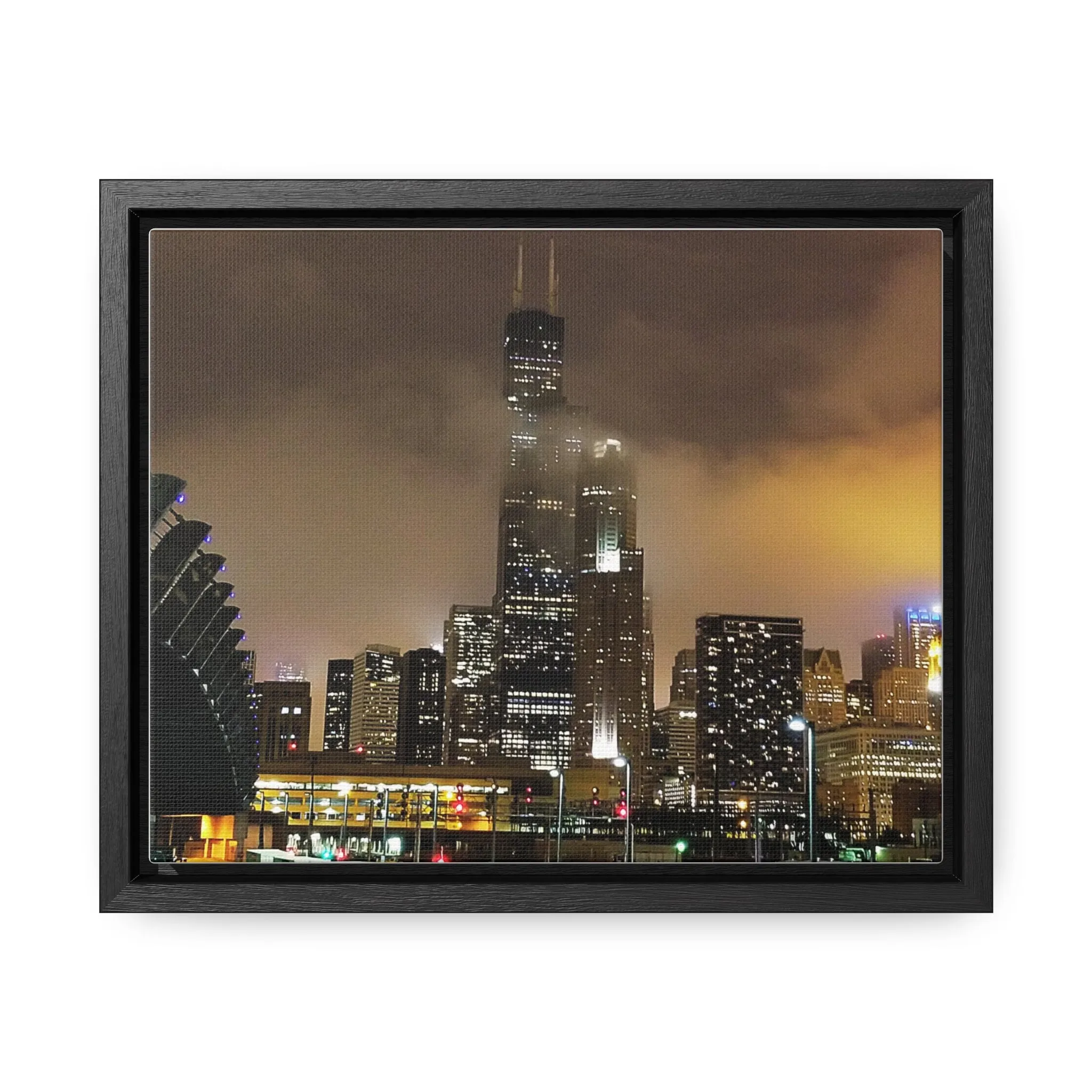 Cloudy Dusk Chicago Skyline on Canvas