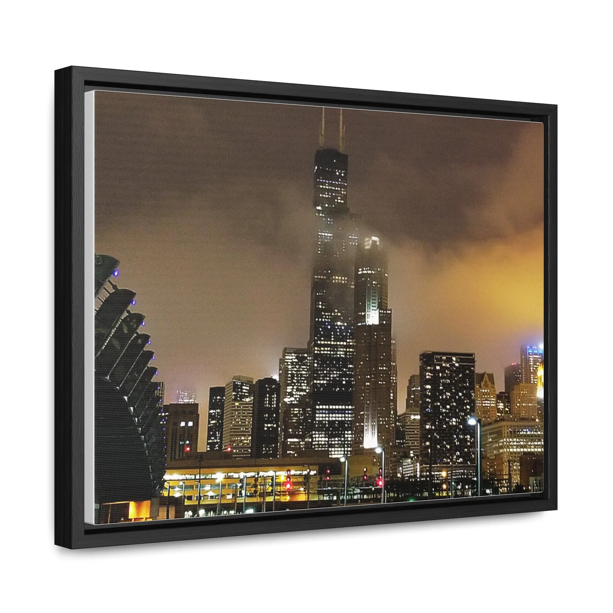 Cloudy Dusk Chicago Skyline on Canvas