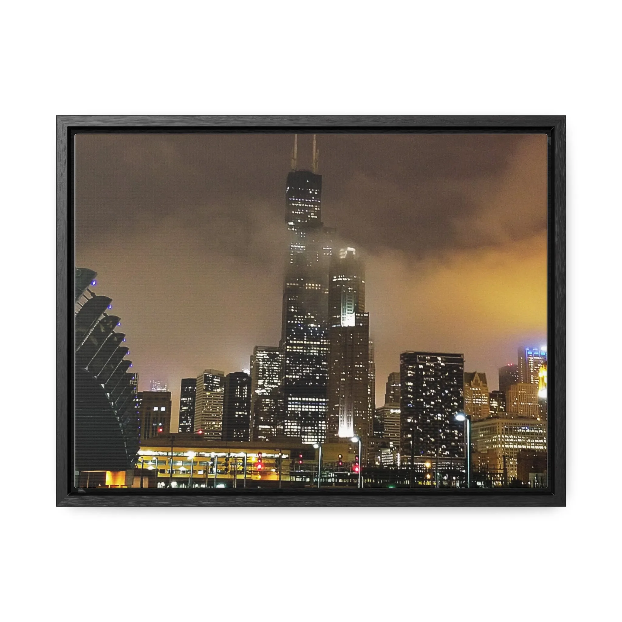 Cloudy Dusk Chicago Skyline on Canvas