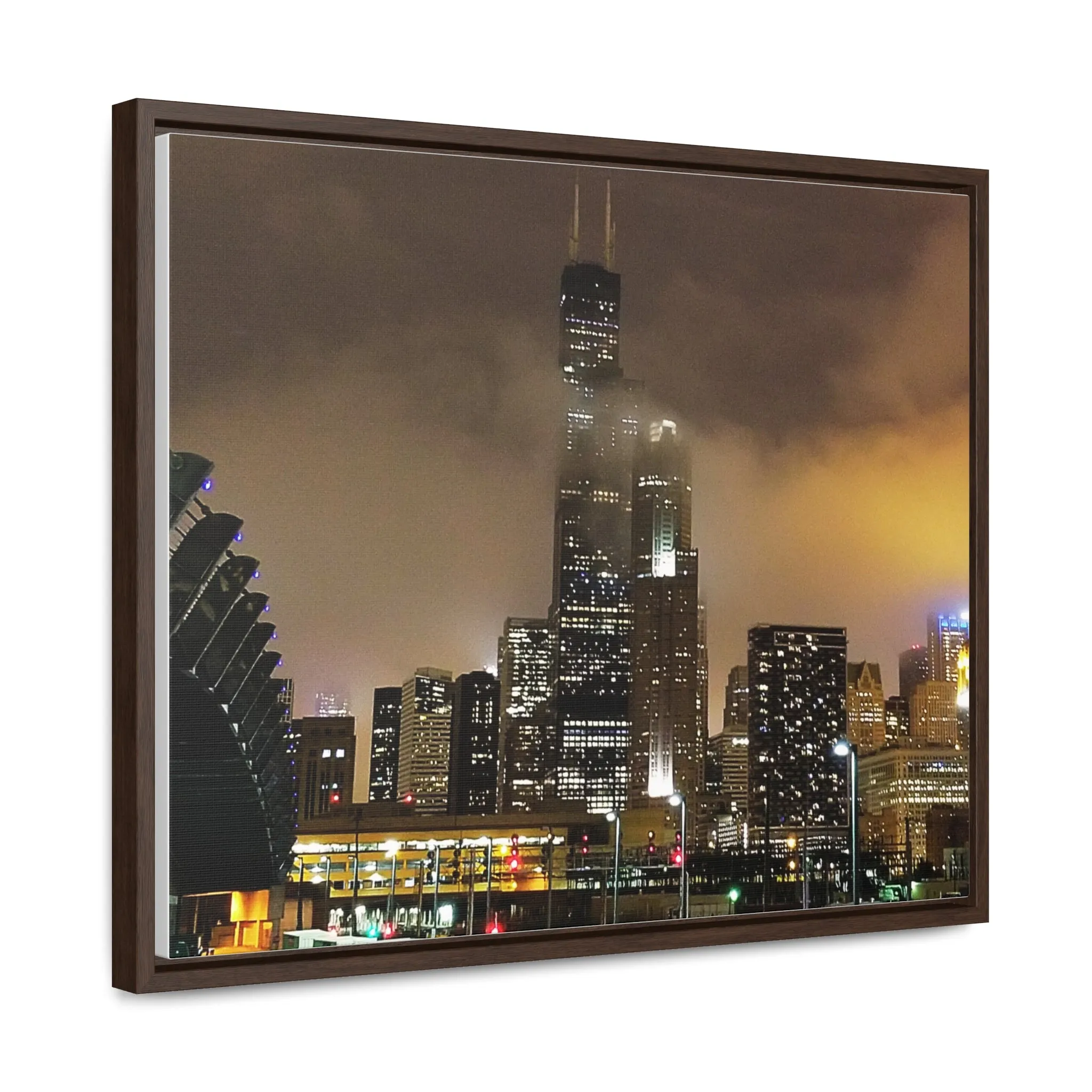 Cloudy Dusk Chicago Skyline on Canvas