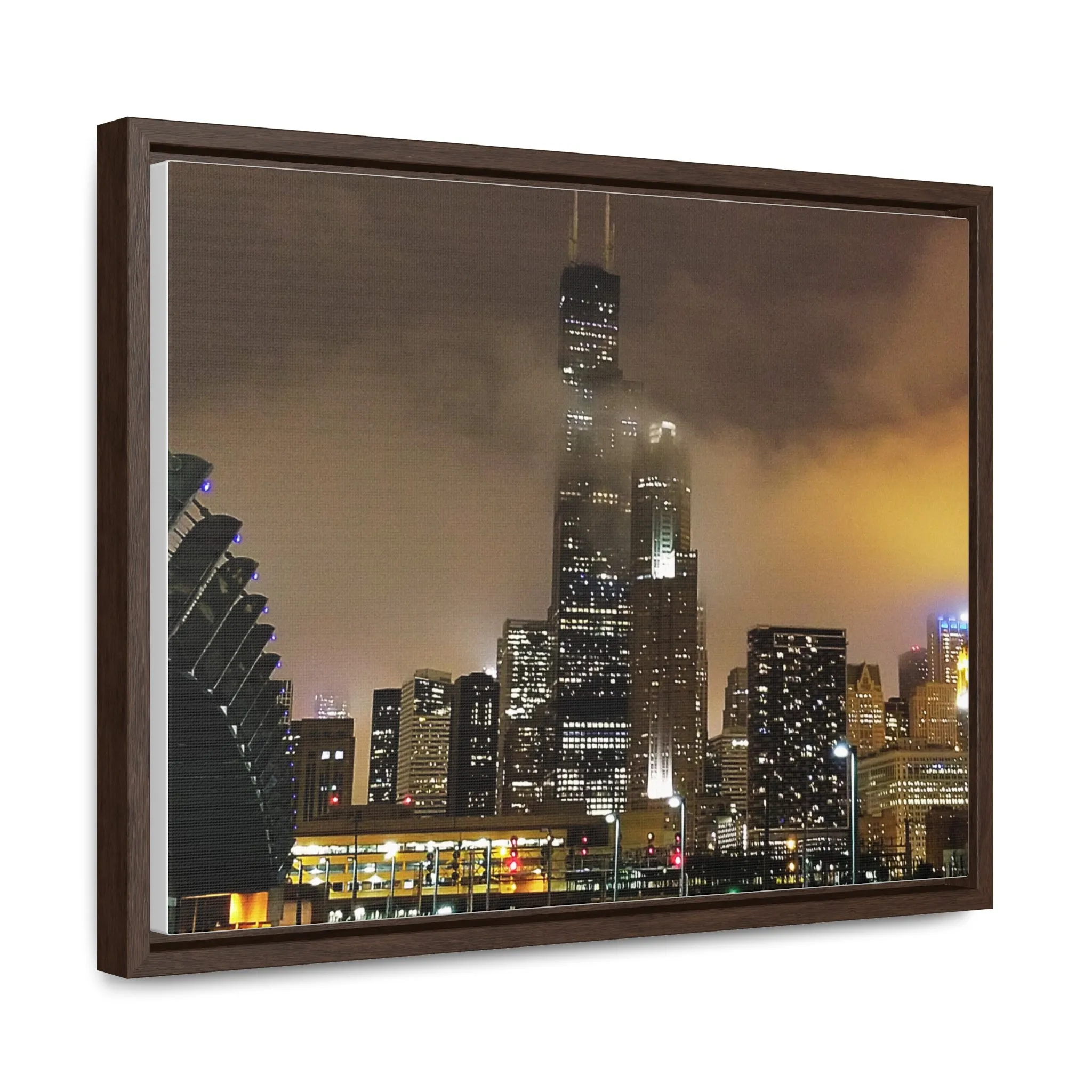 Cloudy Dusk Chicago Skyline on Canvas