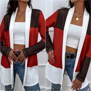 Color Wave Open Front Cardigan - Burgundy