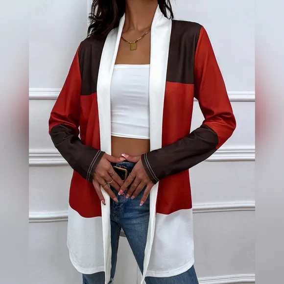 Color Wave Open Front Cardigan - Burgundy