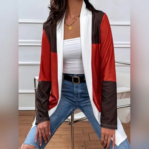 Color Wave Open Front Cardigan - Burgundy