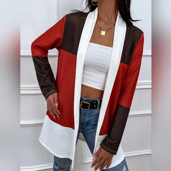 Color Wave Open Front Cardigan - Burgundy