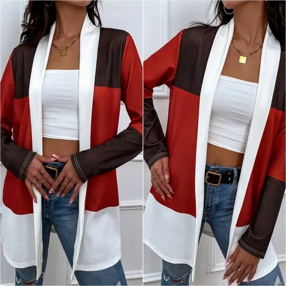 Color Wave Open Front Cardigan - Burgundy