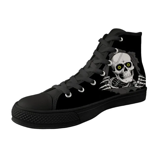 Cool Skull Classic High Top Canvas Sneakers In Black/White