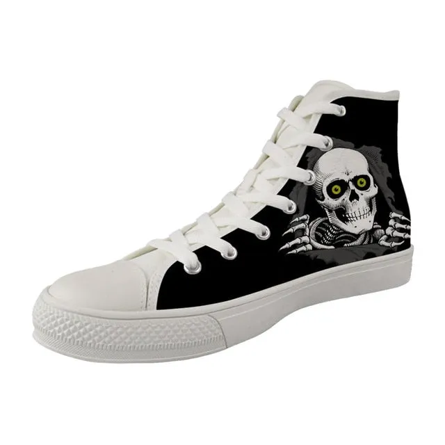 Cool Skull Classic High Top Canvas Sneakers In Black/White