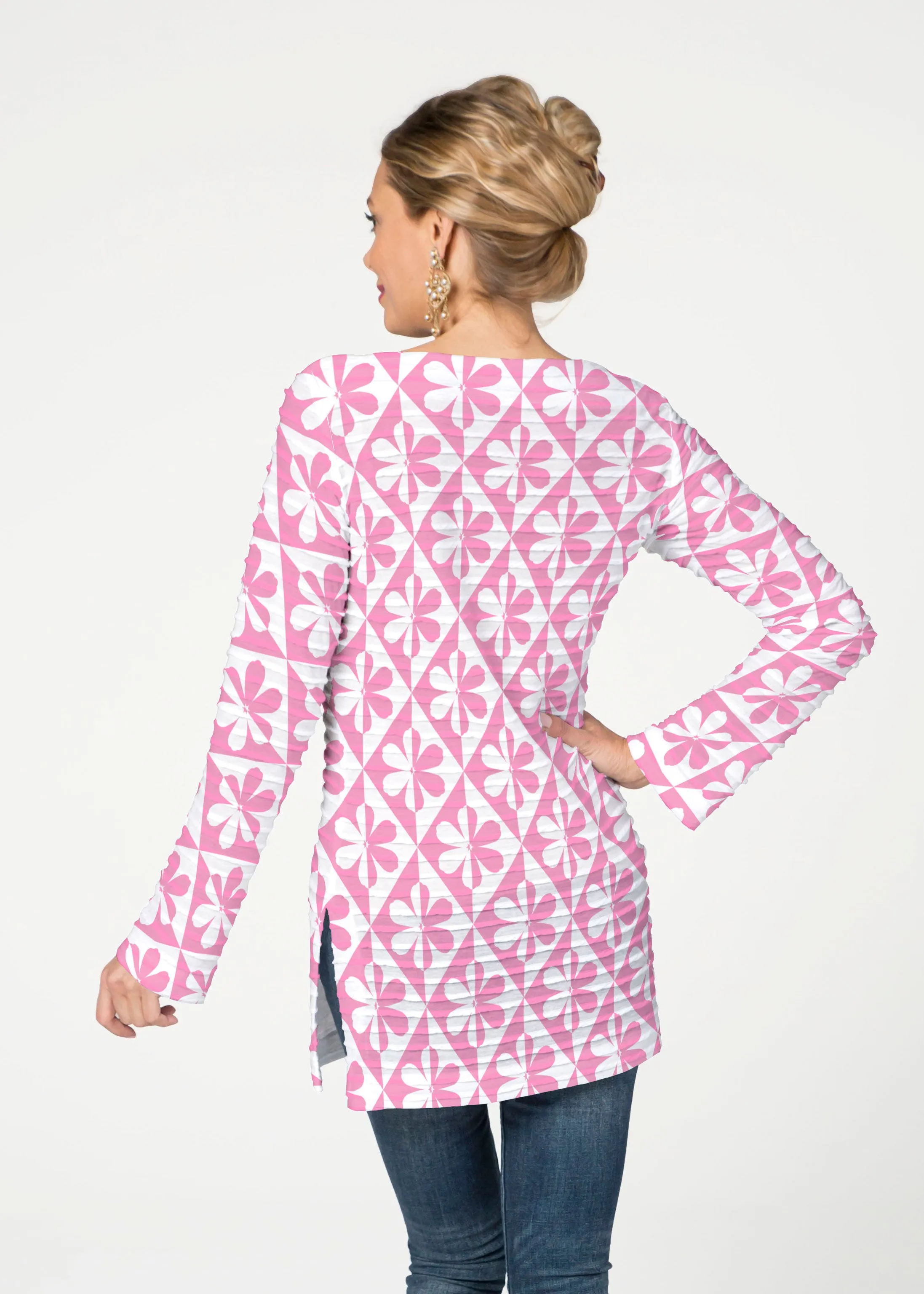 Cosmo Ikat (7933) ~ Banded Boatneck Tunic
