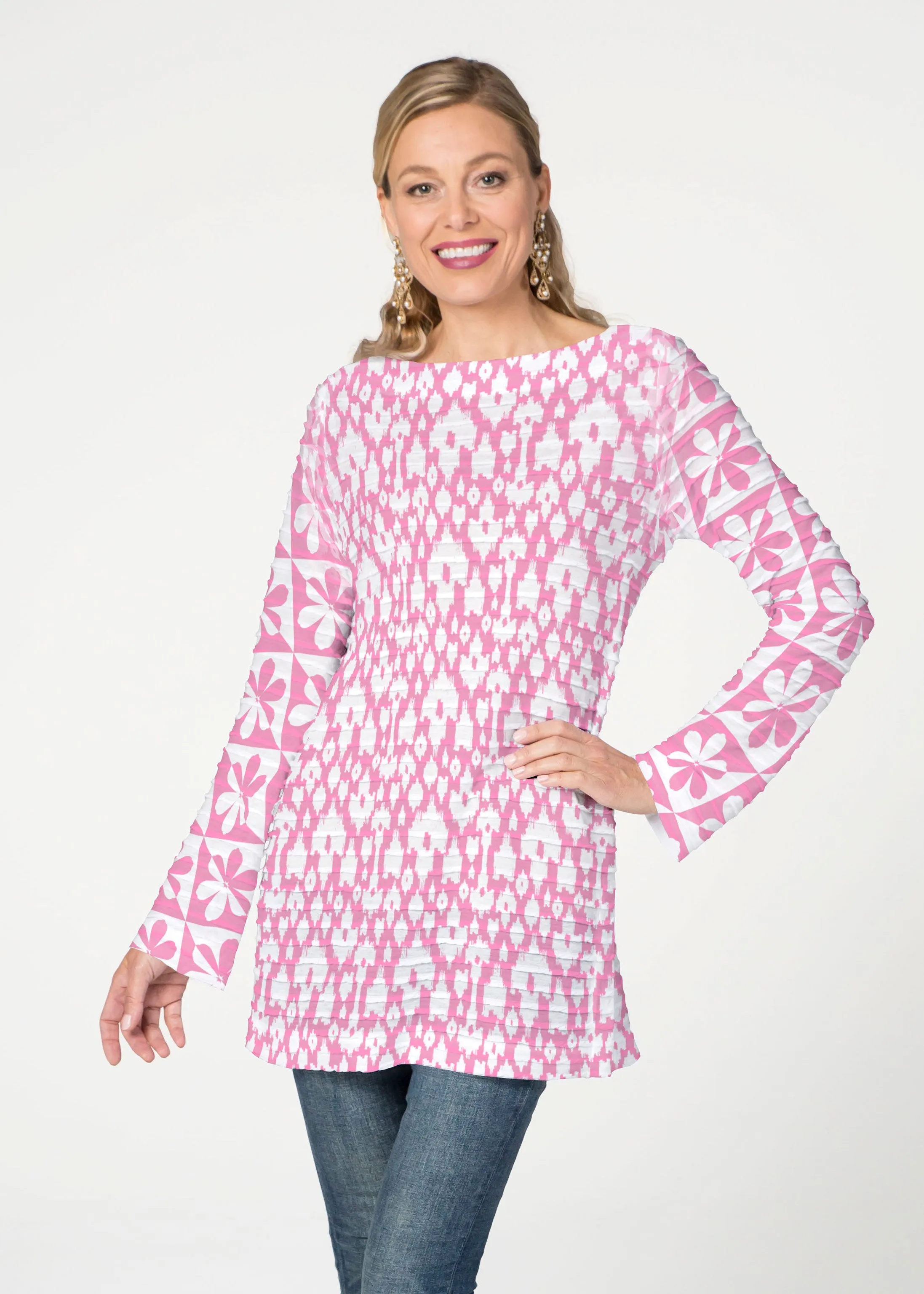 Cosmo Ikat (7933) ~ Banded Boatneck Tunic