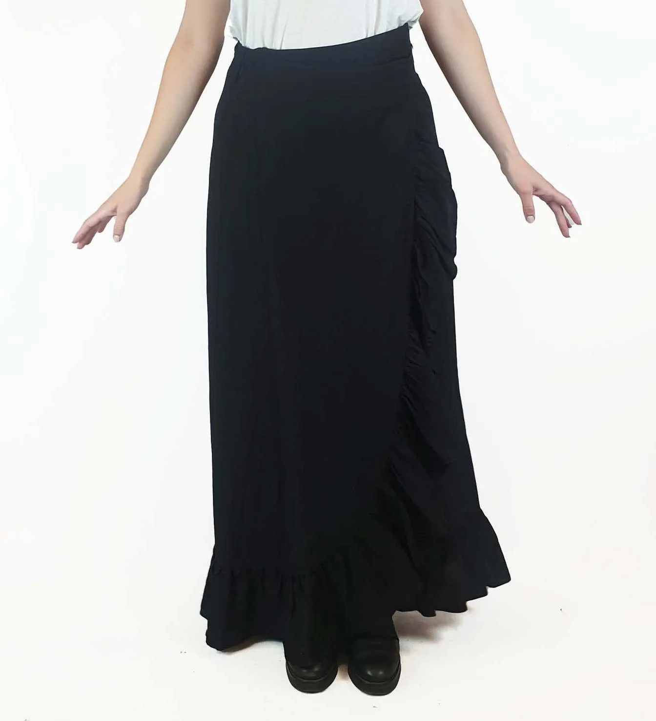 Country Road black 100% silk wrap maxi skirt size 10