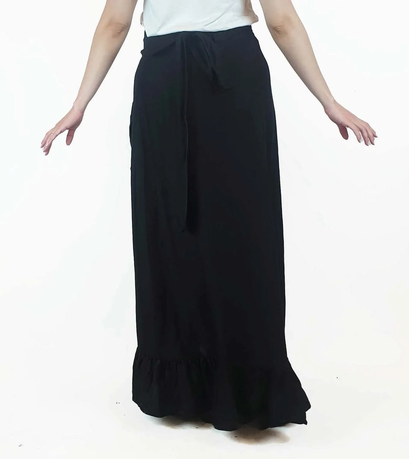 Country Road black 100% silk wrap maxi skirt size 10