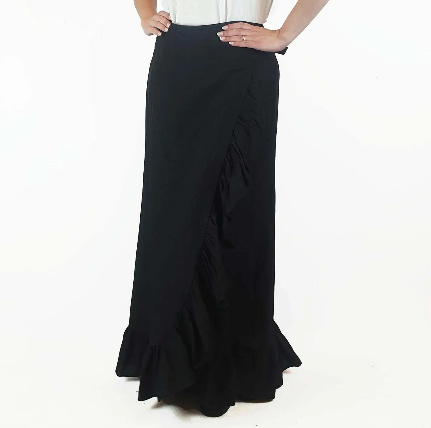 Country Road black 100% silk wrap maxi skirt size 10