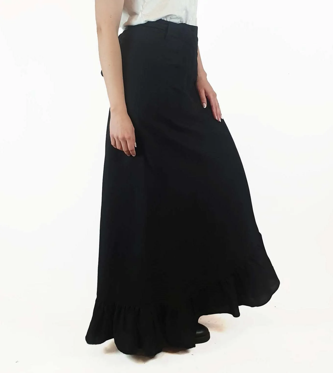 Country Road black 100% silk wrap maxi skirt size 10