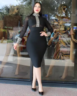 Cover In Glam Bandage and Mesh Midi Dress