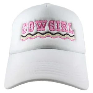 Cowgirl Western Trucker Hat In White