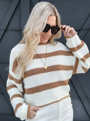 Cropped Stripe Sweater In Mocha