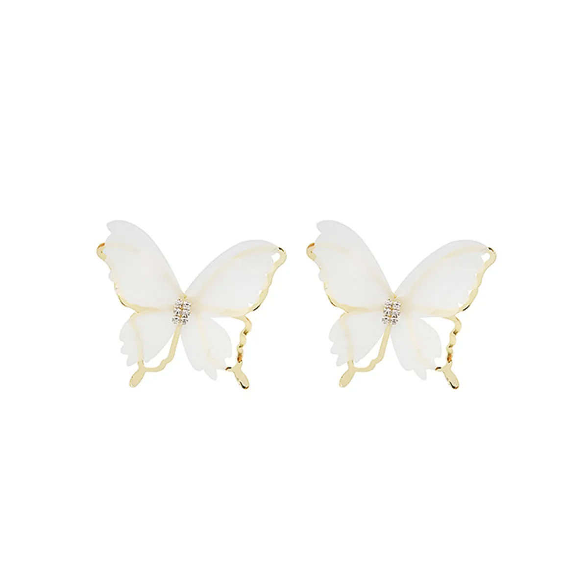 Cubic Zirconia & 18K Gold-Plated Mesh Butterfly Stud Earrings