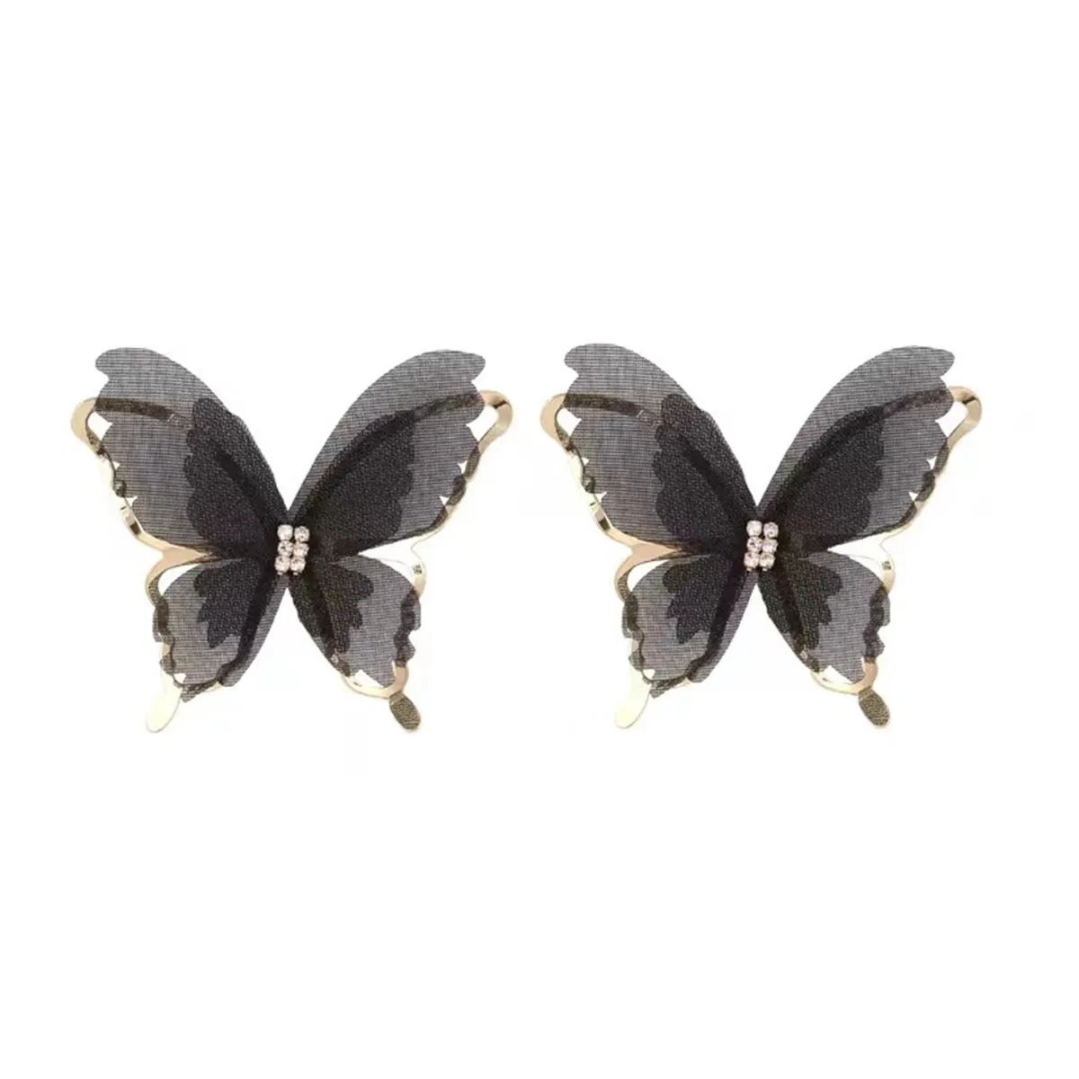 Cubic Zirconia & Black Mesh 18K Gold-Plated Butterfly Stud Earrings