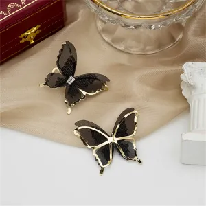 Cubic Zirconia & Black Mesh 18K Gold-Plated Butterfly Stud Earrings