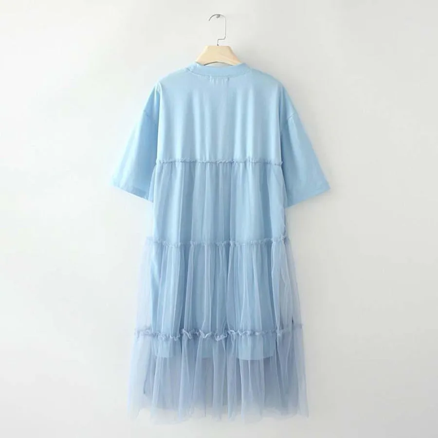 Cute Cat Print Mesh Ice Cream Dress J40010