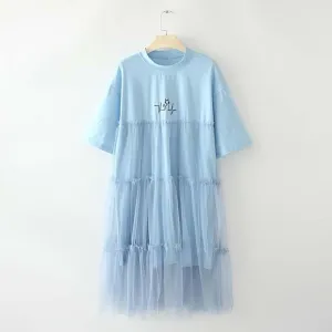 Cute Cat Print Mesh Ice Cream Dress J40010