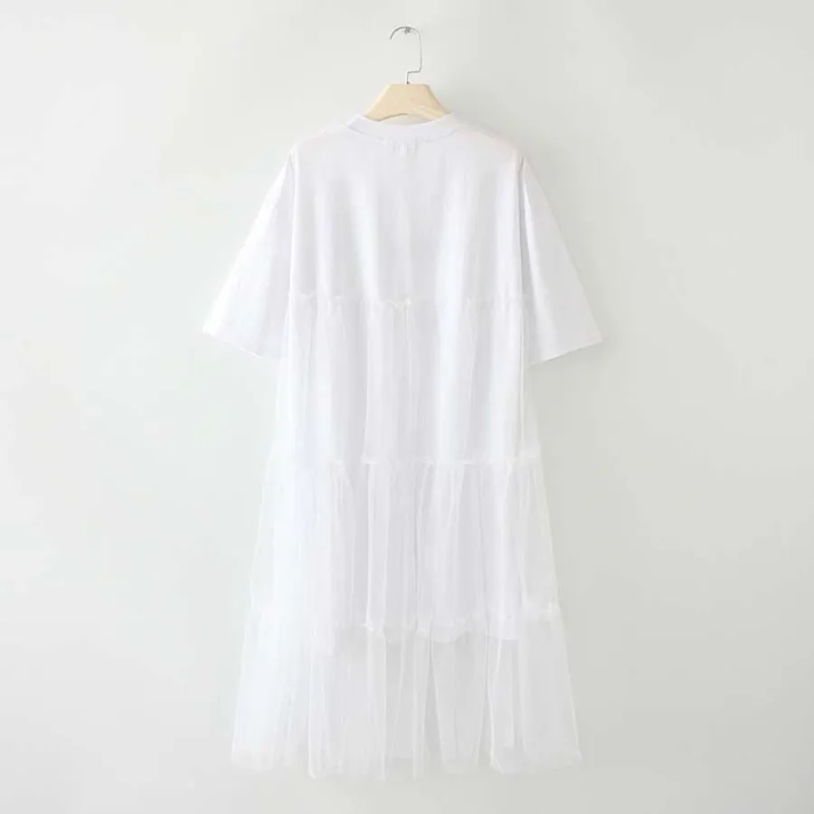 Cute Cat Print Mesh Ice Cream Dress J40010