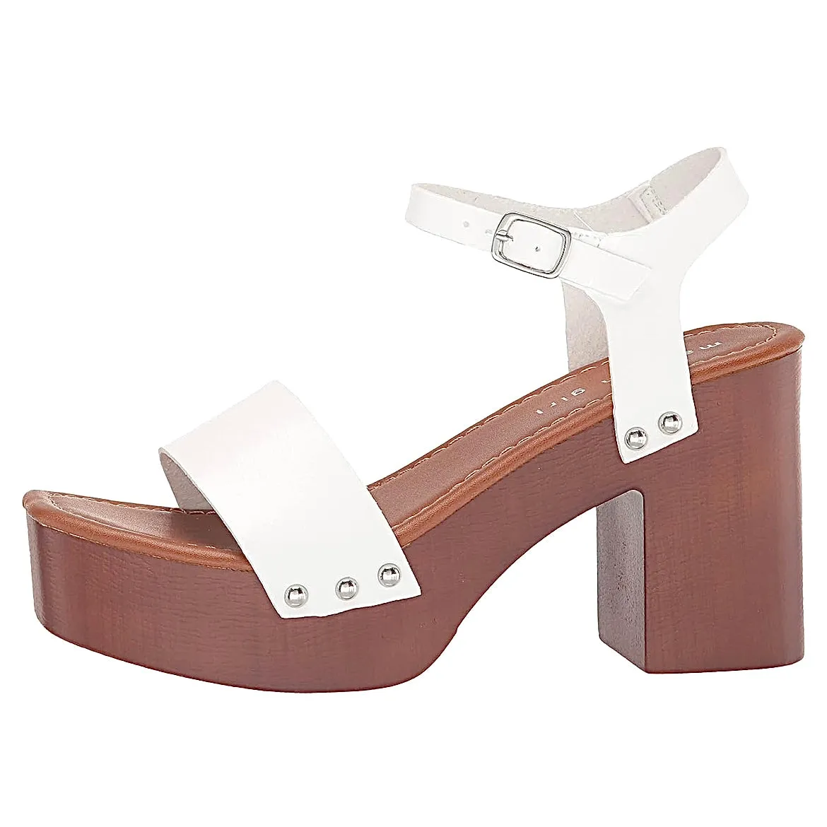 DANII Women's Block Heel Wooden Platform Sandals