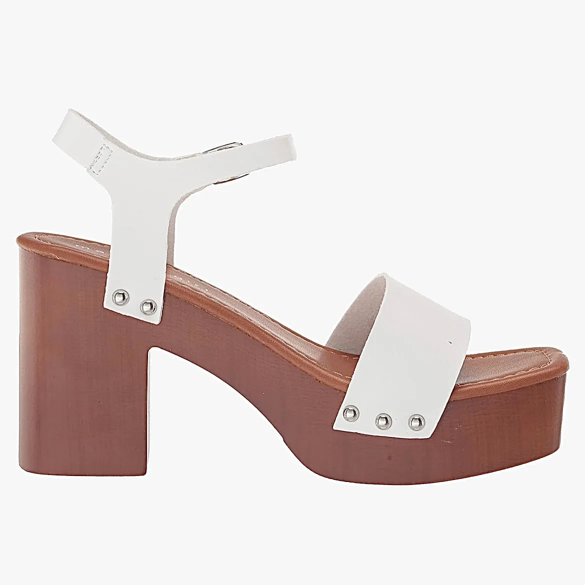 DANII Women's Block Heel Wooden Platform Sandals
