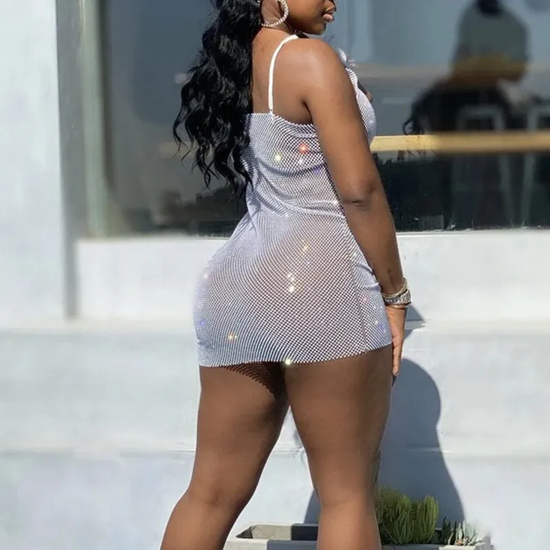 Deep V-Neck Sheer Mesh Bodycon Dress