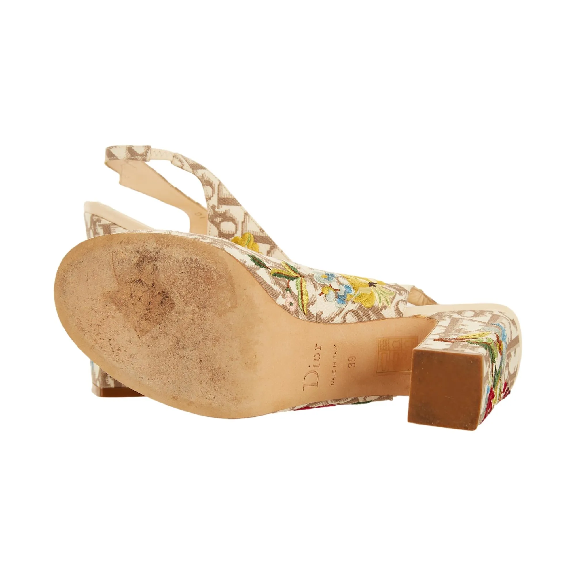 Dior Beige Floral Embroidered Heels