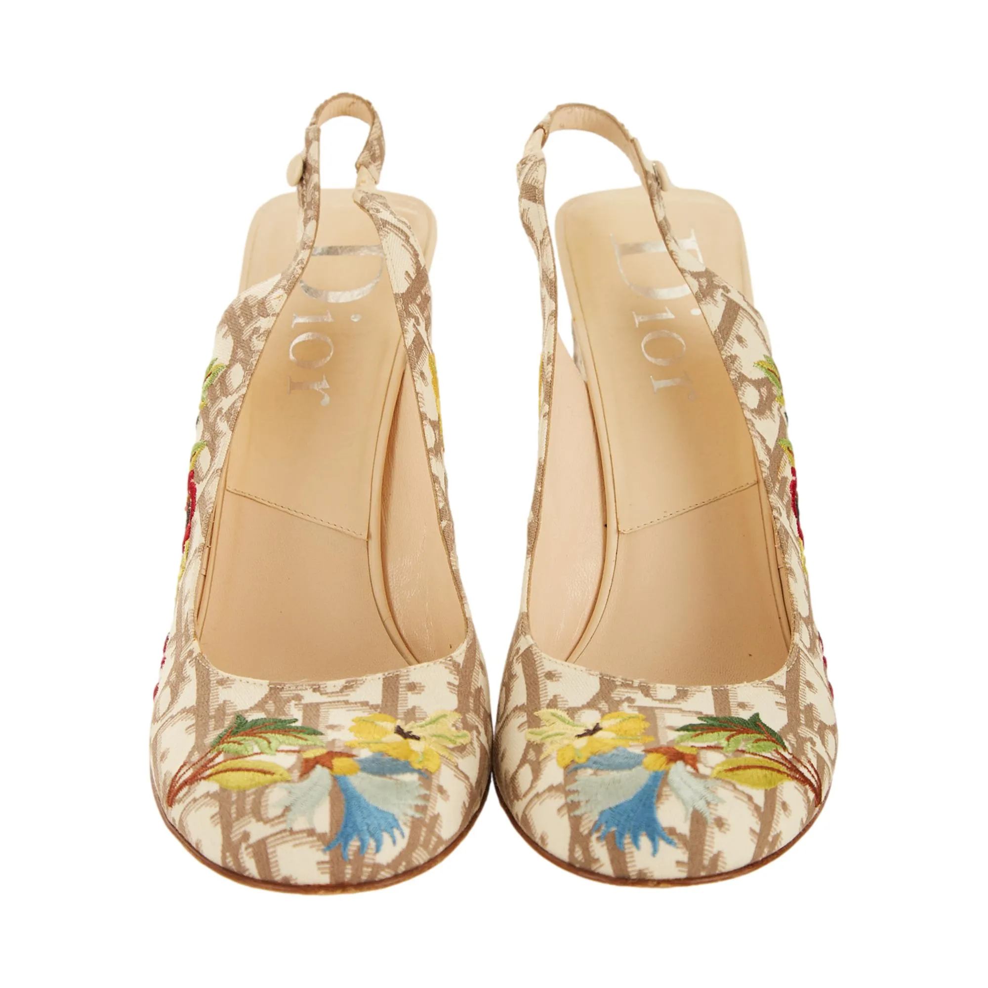 Dior Beige Floral Embroidered Heels